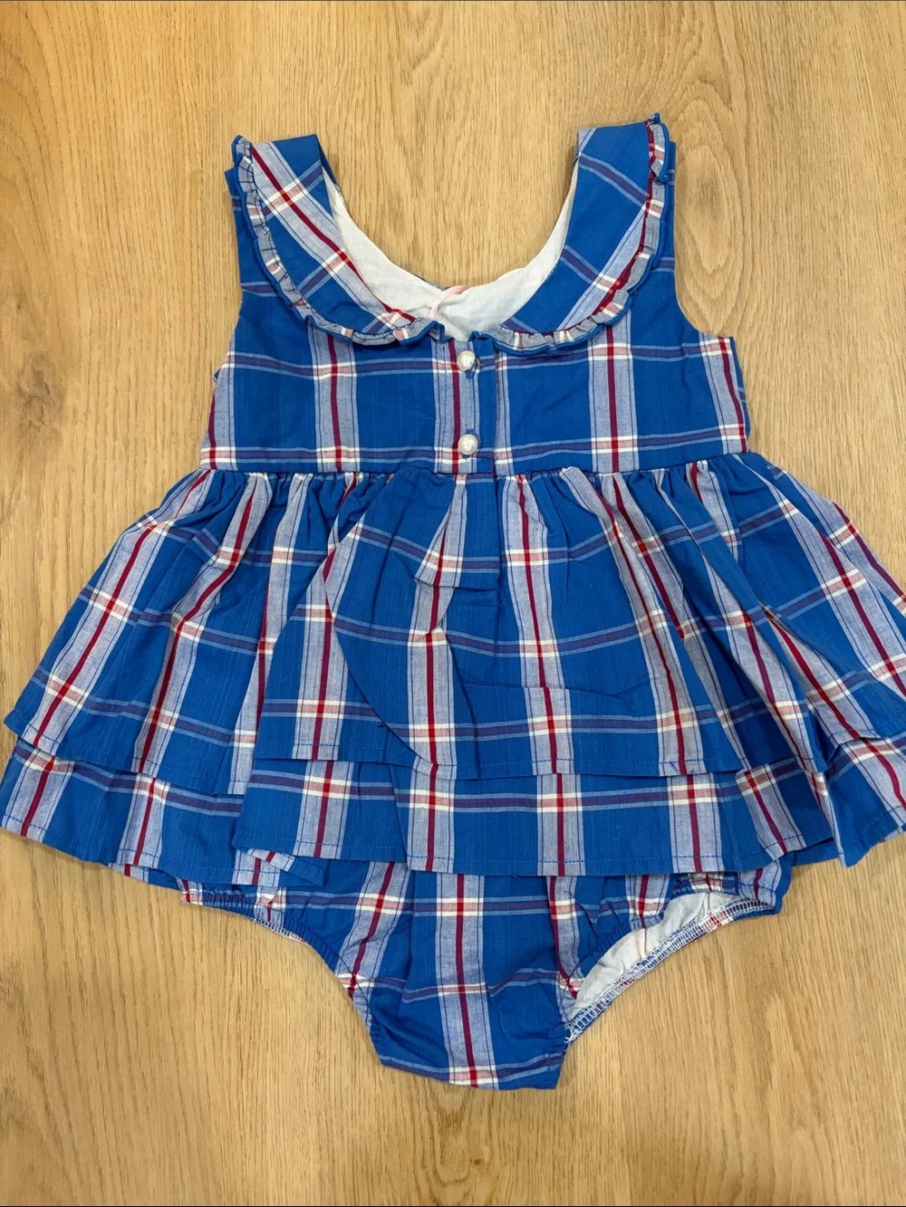 Sweet Honey Blue Plaid Ruffle Baby Romper 3T  NEW